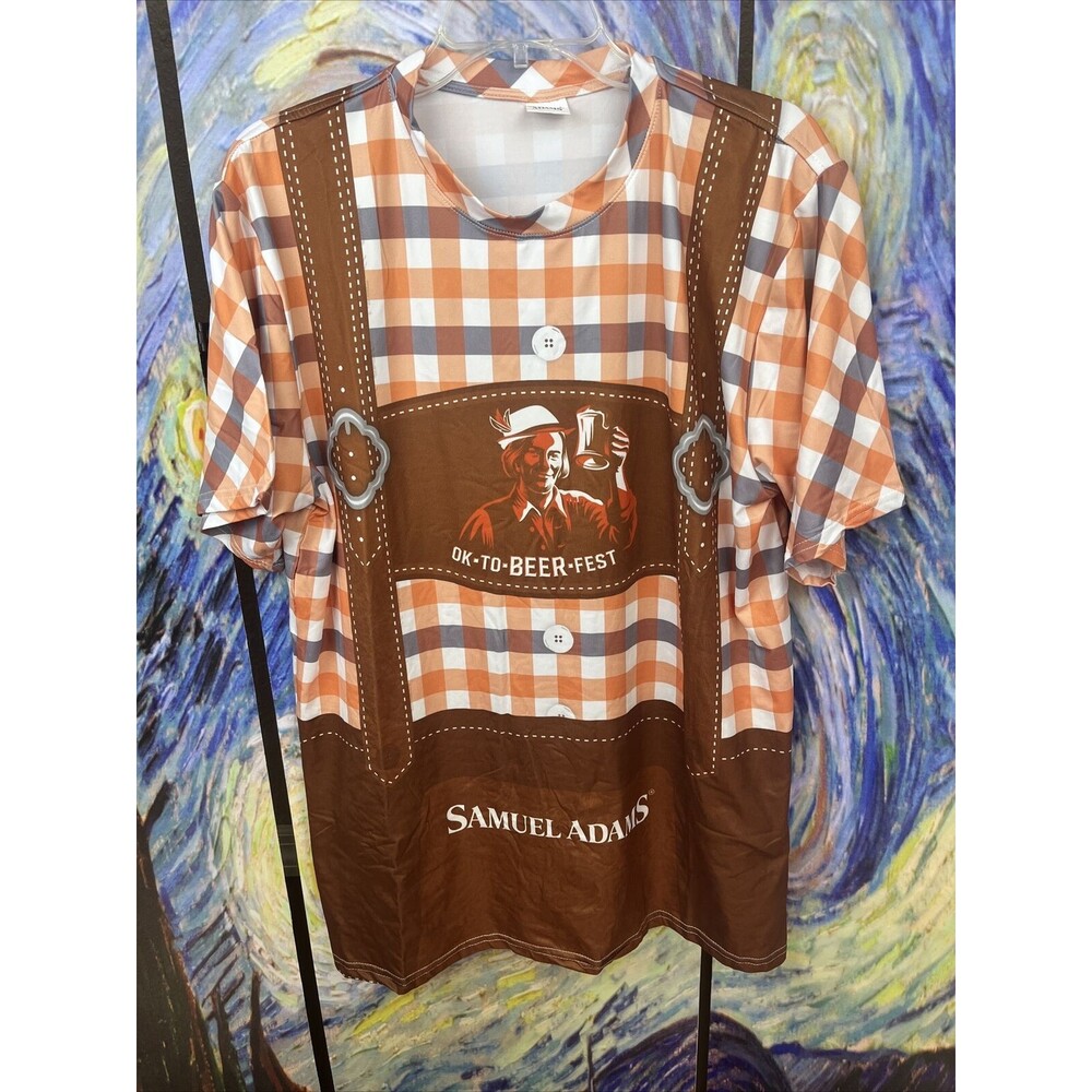 Samuel Adams Octoberfest OK-TO-BEER-FEST Lederhosen Polyester Shirt Size Sz XL